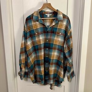 Teal and brown Boyfriend plaid shirt from Old Navy